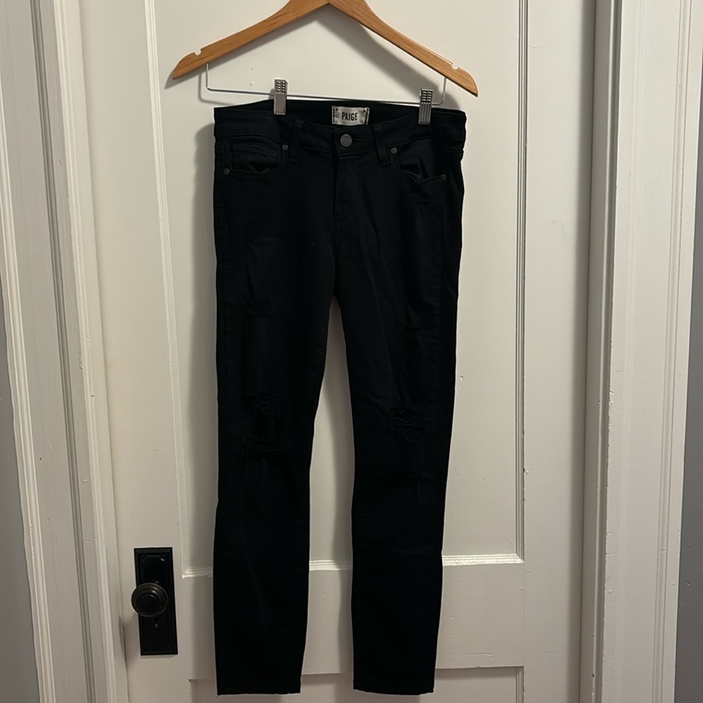 Paige distressed black skinny jeans size 28